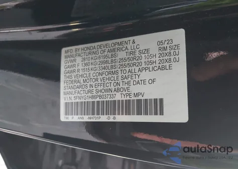 2023 Honda Pilot Awd Elite z USA, uszkodzony, nr VIN 5FNYG1H86PB037337